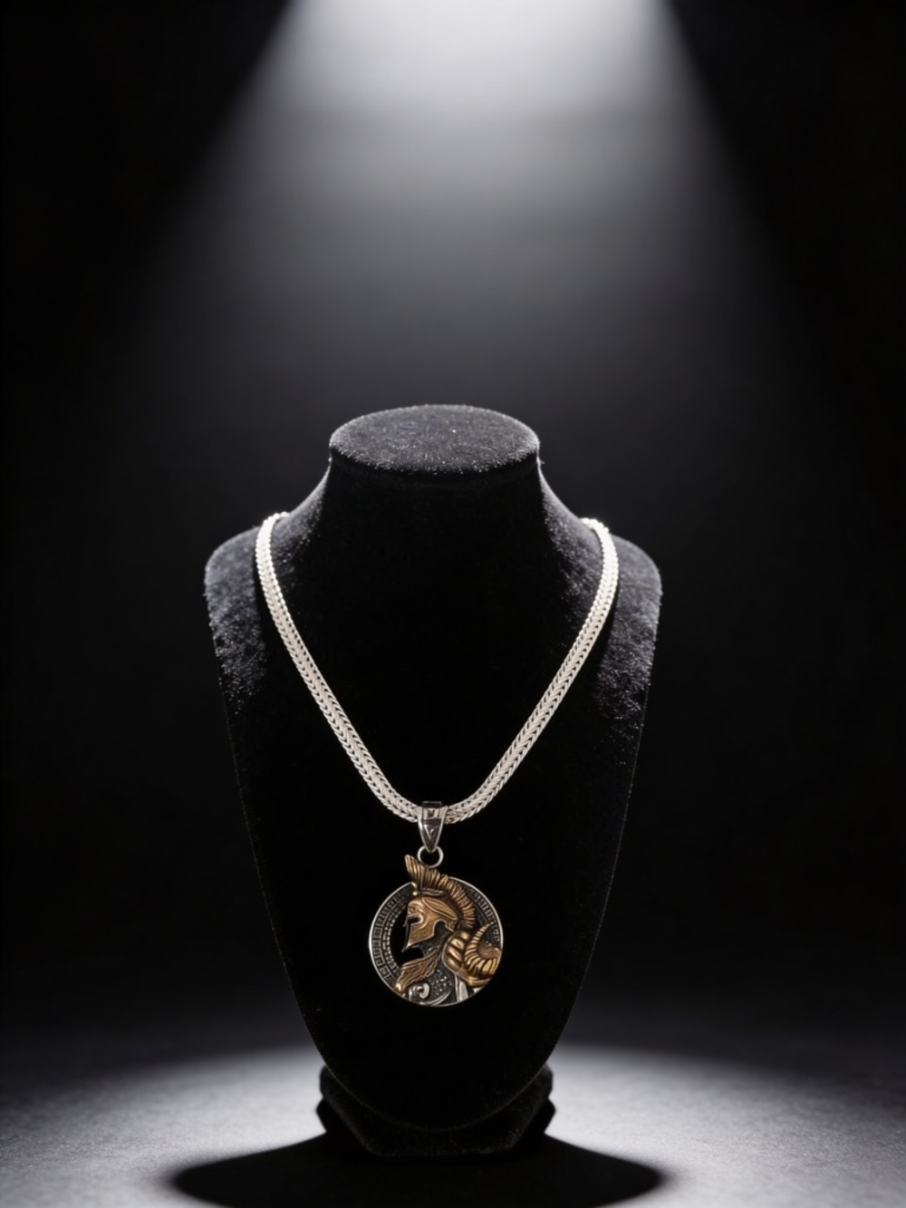 Men's Two-Tone Spartan Helmet Pendant Necklace - Silver Chain with Gold Accents
